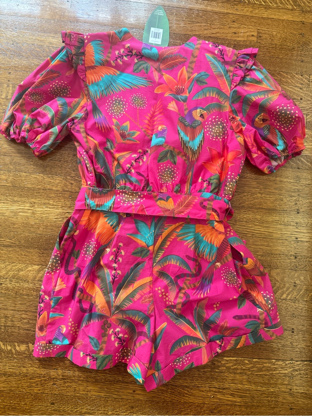 FARM Rio Pink Tropical Macaw Print Belted Romper NWT - Picture 7 of 10